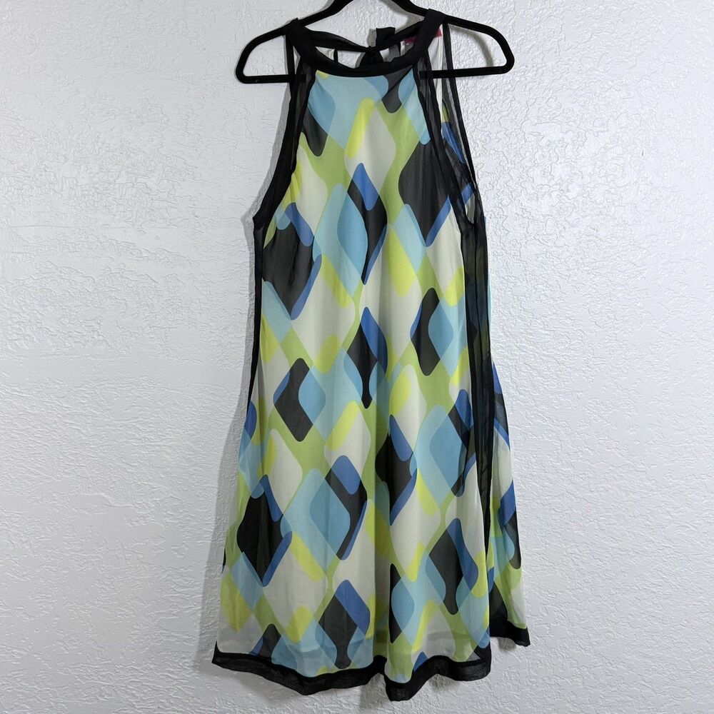 Carina Cocktail Dress Sleeveless Chiffon Lined Mock Neck Tie Multicolor 14